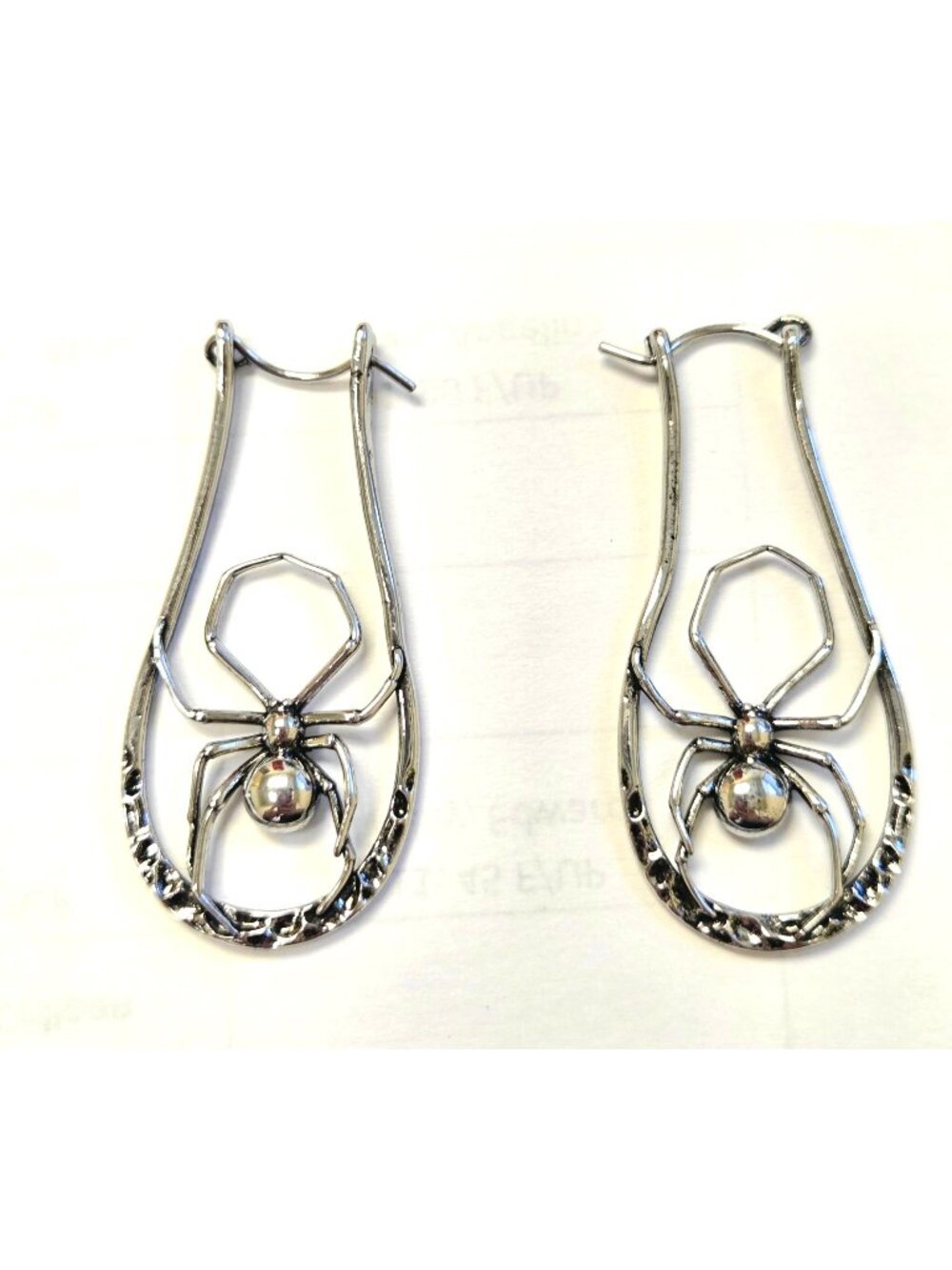 Spider Hoop Earrings With Unique Web Design Gothic Style Silver Tone
